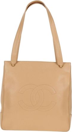 Chanel Coco Mark Leather Beige Leather Bag (Pre-Owned)