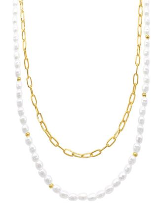 Adornia Adornia 14K Plated Pearl Paperclip Layered Necklace