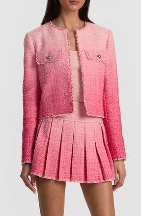 Alice & Olivia Dumont Fringe Trim Ombr&eacute; Tweed Jacket in Ascendant Ombre English Rose at Nordstrom, Size 8