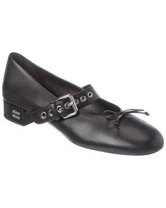 Miu Miu Logo Leather Flat