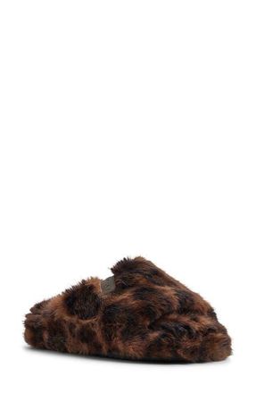 Roxy Sloane Faux Fur Slide Slipper in Brown Primary - Multi at Nordstrom, Size Large
