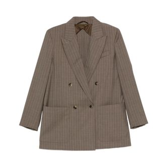 Max Mara Jassen, Dames, Bruin, XS, Wol, Double-breasted krijtstreep blazer