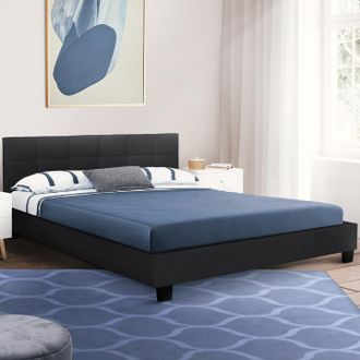 IDMarket Charlotte Cama Doble Con Somier 140x190cm Pvc Negro