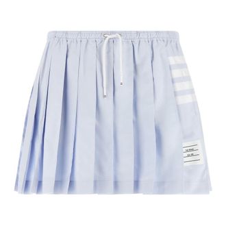 Thom Browne Rokken, Dames, Blauw, S, Katoen, Oxford 4-Bar Drawstring Geplooide Minirok
