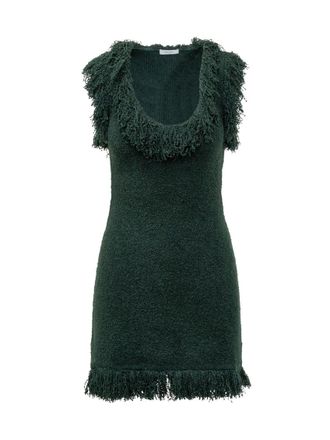 Ferragamo Green Textured Scoop Neck Mini Dress