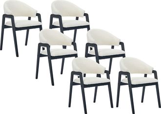 Vente-Unique Lote de 6 sillas con reposabrazos en tejido boucl&eacute; y madera de hevea - Blanco y Negro - SOLUNA