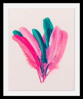 Queence Bild »Federn« Federn Kunst HD Premium Poster-Druck inkl. Holzrahmen