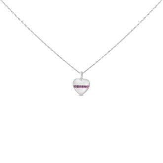House of Brilliance Sterling Silver Pink Sapphire Bar Heart Pendant Necklace