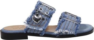 Ganni Denim Gesp Band Sandaal - Dames - Sandalen - Blauw - 37 EU - Denim - Schoenen