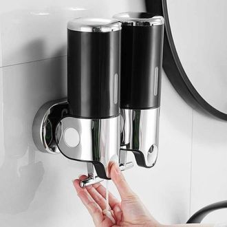 OEM Distributeur De Savon - 500 Ml X 2 - Mural Double Tete - Pour Savon Liquide Gel Douche Shampooing - Noir