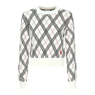 Burberry Truien & Vesten, Dames, Wit, L, Katoen, Witte Katoenen Trui met Logo Borduursel