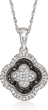 Ross-Simons Black and White Diamond Clover Pendant Necklace in Sterling Silver