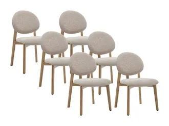 Vente-Unique Sedia In Tessuto Testurizzato E Legno Di Hevea Naturale Chiaro Beige - Lotto Di 6 - Marleni