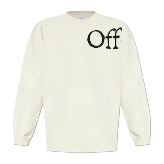 Off-white Round-neck Knitwear, male, Beige, Size: XL Wool Sweater
