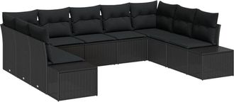 vidaXL Vidaxl - Garden Sofa Set 9 pcs Black 289 x 209 x 85 cm Poly rattan