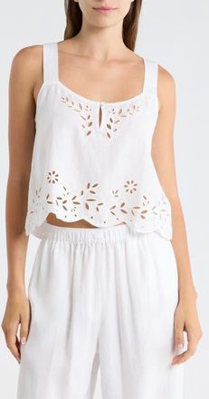 Lunya Embroidered Eyelet Linen Tank in Sincere White at Nordstrom, Size X-Small