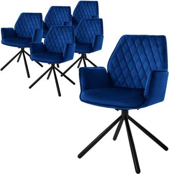 ML Design 6x Sillas De Comedor Con Respaldo Y Reposabrazos Asiento Azul Oscuro Tapizado Con Funda De Terciopelo Patas De Metal Sill&oacute;n Giratorio Dise&ntilde;o Ergon&oacute;mic