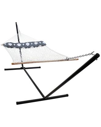 Sunnydaze White 2-Person Polyester Spreader Bar Rope Hammock With 15 Stand