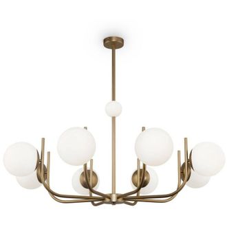 Maytoni Lampadario Contemporaneo Rendez-Vous Metallo Ottone 8 Luci e Diffusori Bianchi