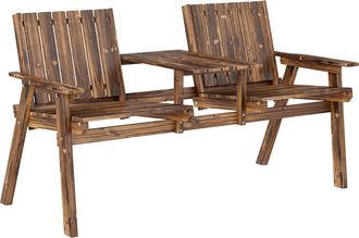 OUTSUNNY 2-Seater Wooden Garden Bench with Armrest - Carbonised Finish | TJ Hughes