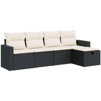 vidaXL Set De Muebles De Jard&iacute;n 5 Pzas Y Cojines Rat&aacute;n Sint&eacute;tico Negro Vidaxl