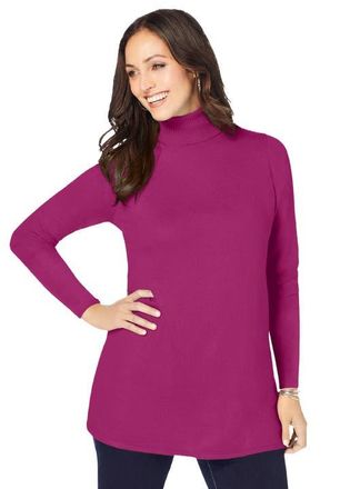 Jessica London Cotton Cashmere Turtleneck in Raspberry at Nordstrom, Size 28
