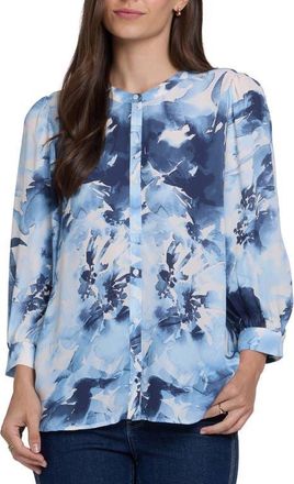 NYDJ Bonnie Button-Up Top in Lily Garden Indigo at Nordstrom, Size X-Small