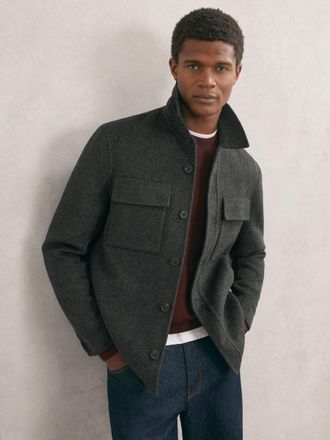 Reiss Charcoal Grey Wool-blend Twin-pocket Overshirt, XL