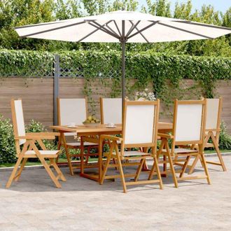 vidaXL 7 Piece Garden Dining Set Cream White Fabric and Solid Wood vidaXL