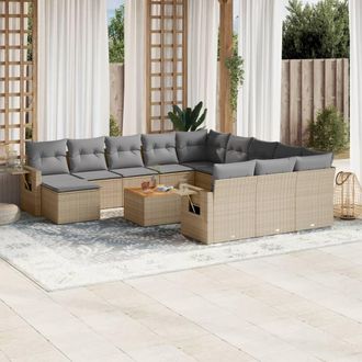 vidaXL Set Sof&aacute;s De Jard&iacute;n Con Cojines 13 Pzas Rat&aacute;n Sint&eacute;tico Beige Vidaxl