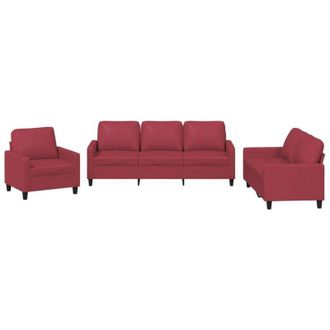 vidaXL Juego De Sof&aacute;s Con Cojines 3 Piezas Cuero Sint&eacute;tico Rojo Tinto Vidaxl
