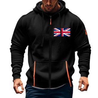 Generic Mens UK England Flag Style Stylish Loose Fit Drawstring Pockets Hoodie Hooded Hood Sweatshirts Printed Zip-Up Hoodie Long Sleeve Casual Comfortable Po