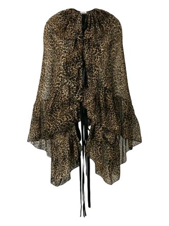 Saint Laurent Asymmetrische blouse met luipaardprint - Beige
