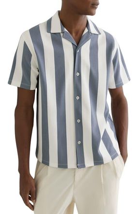Reiss Dexter Stripe Camp Shirt in Airforce Blue/O at Nordstrom, Size Xx-Large