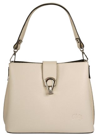 Cluty Umh&auml;ngetasche CLUTY, Damen, Gr. B/H/T: 25cm x 21cm x 13cm onesize, beige, Leder, leicht gl&auml;nzend, unifarben, Taschen Umh&auml;ngetasche, echt Leder, Made i