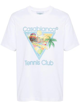 Casablanca Mens Afro Cubism Tennis Club Printed T-Shirt in White Cotton - Size X-Large