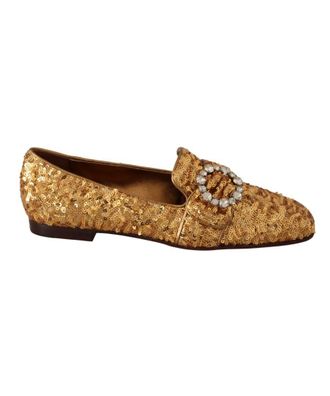 Dolce & Gabbana Gold Sequin Crystal Flat Womens Loafers Shoes - Size UK 5.5