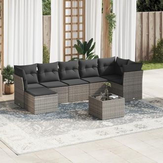 vidaXL Vidaxl - Set De Sof&aacute;s De Jard&iacute;n 8 Pzas Y Cojines Rat&aacute;n Sint&eacute;tico Gris
