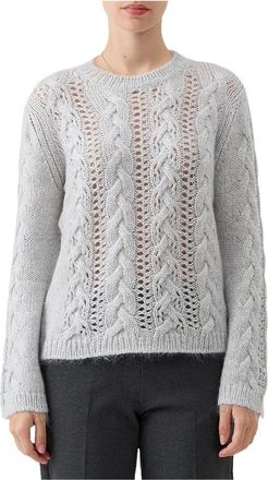 Le Tricot Perugia Girocollo Mohair Lurex - Dames - Ronde hals truien - Grijs - S - Wol - Truien & Vesten