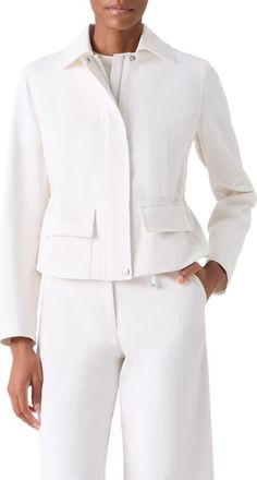 Akris Hugh Stretch Denim Cargo Jacket in Ecru at Nordstrom, Size 10