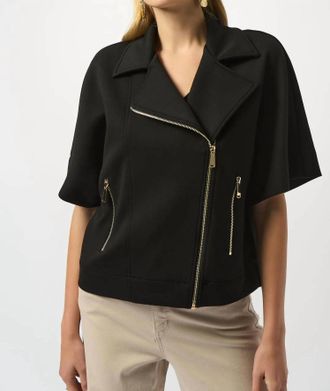 Joseph Ribkoff Asymmetrical Scuba Boxy Jacket In Black