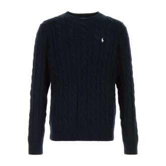 Polo Ralph Lauren Round-neck Knitwear, male, Blue, Size: S Cable Knit Sweater