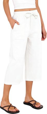 Generic Cropped Trousers For Women UK Casual Summer Linen Trousers Trendy 2026 Loose Lounge Yoga Beach 3/4 Length Capri Pants With Pockets Cotton Palazzo Wide