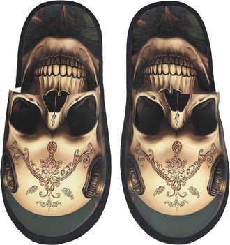 Generic Metal Style Horned Skull Men Women House Shoes Warm Shoes Cosy Slippers For Indoor Bedroom Winter L