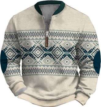 Generic Yolimok Mens Jumpers Sale Clearance, Oversized Mens Hoodies Sweatshirt Hoodie Pullover Western Sweatshirts - Substantial Mens Vintage Knit Print Zip-U