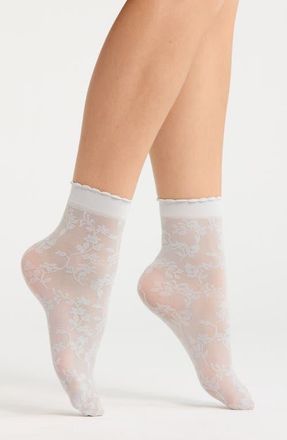 Nordstrom Sheer Lace Ankle Socks in Grey Sleet at Nordstrom, Size 9