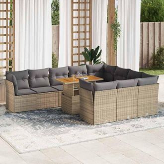 vidaXL Set De Sof&aacute;s De Jard&iacute;n 11pzas Con Cojines Rat&aacute;n Sint&eacute;tico Beige Vidaxl