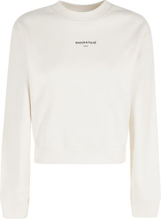 Maison Kitsun&eacute; Cream Cropped Front-Embroidered Cotton Sweatshirt
