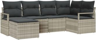 vidaXL Sofa Set with Cushion with Storage 7 pcs Light Grey Poly Rattan vidaXL
