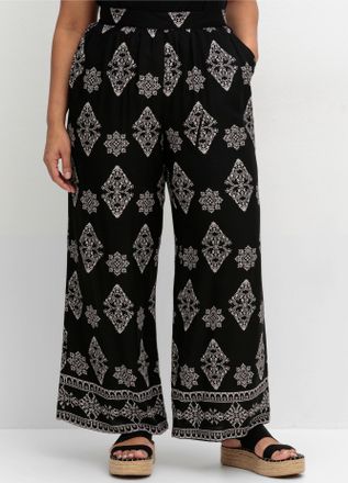 Sheego Schlupfhose SHEEGO BY JOE BROWNS, Damen, Gr. 44, Normalgr&ouml;ssen, schwarz (schwarz, gemustert), 100% Viskose, gemustert, Hosen Schlupfhose